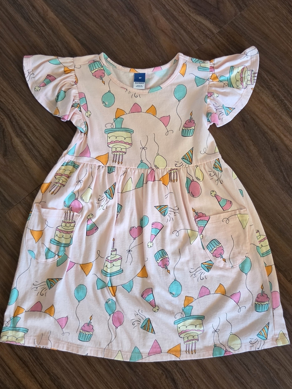 Old Navy Pink Party Print Flutter Sleeve Dress